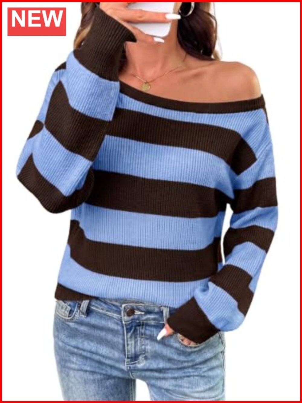 Off Shoulder Oversized Knit Pullover Sweater Women Long Sleeve